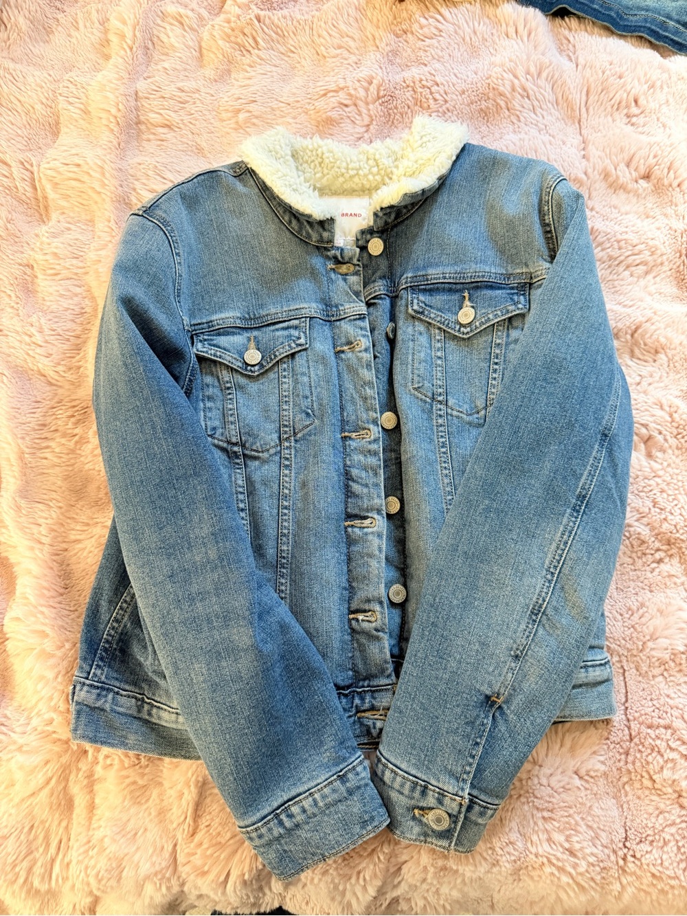 Lucky Brand Light Blue Denim Jacket with Cream Sherpa Collar
